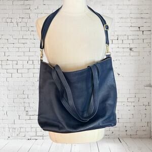 Damero Large Black Pebble Leather Convertible Tote Bag 17"X13" Laptop Travel EUC